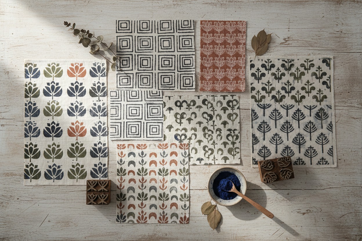 block print flat lay